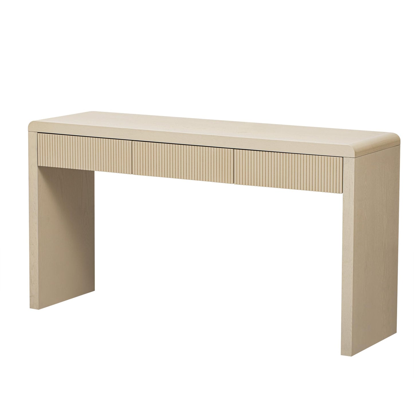 Merax Rustic Console Table with 3 Fluted Drawers,Solid Wood Veneer Entryway Table Featuring Natural Wood Grain for Living Room, Hallway,Apricot