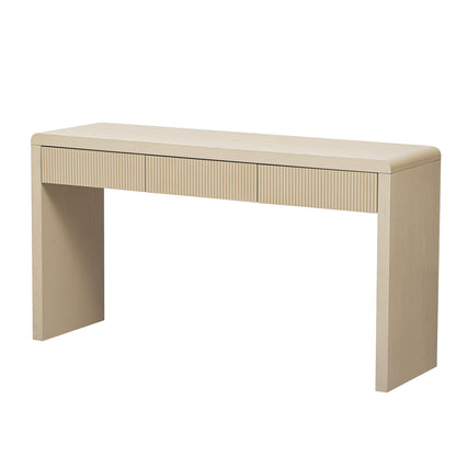Merax Rustic Console Table with 3 Fluted Drawers,Solid Wood Veneer Entryway Table Featuring Natural Wood Grain for Living Room, Hallway,Apricot