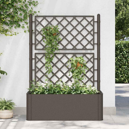Raised Garden Bed, Mocha Plastic (PP) Large Outdoor Planter with Trellis, Self-Watering System, 39.4 x 39.4 x 55.9 in, Durable Waterproof Materials for Vegetables, Herbs