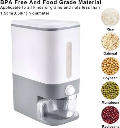 22.5-25 Lbs Rubtlamp Gray Rice Dispenser, Rice Container with Lid, Rice Storage Container with Measuring Cup, Food