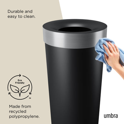 Umbra Vento Kitchen Trash Can – Large 16 Gal (62 L) Open Top Garbage Can for Home & Office – Modern Clean Design, Black/Nickel