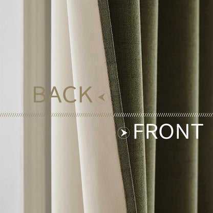 MIULEE Blackout Curtains - 100% Thermal Insulated Linen Texture Drapes | Light Olive Green, 52x84 Inch (2 Panels)