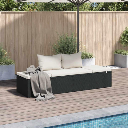 HGKMBRY Outdoor Lounge Bed with Removable Cushion Covers in Black PE Rattan, Black and Cream Design, 76.8 x 23.6 Inches with Multi-Position Backrest