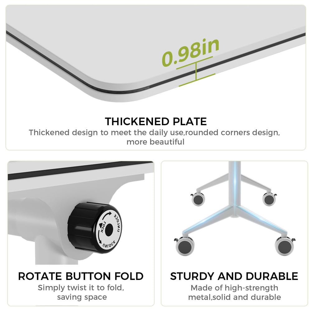 STEHEMO Folding Conference Room Tables, Conference Table with Wheels, Modern Modular Mobile Training Table, Flip Top Meeting Table, Space Saving, for Seminar, Office, Classroom,47IN,8