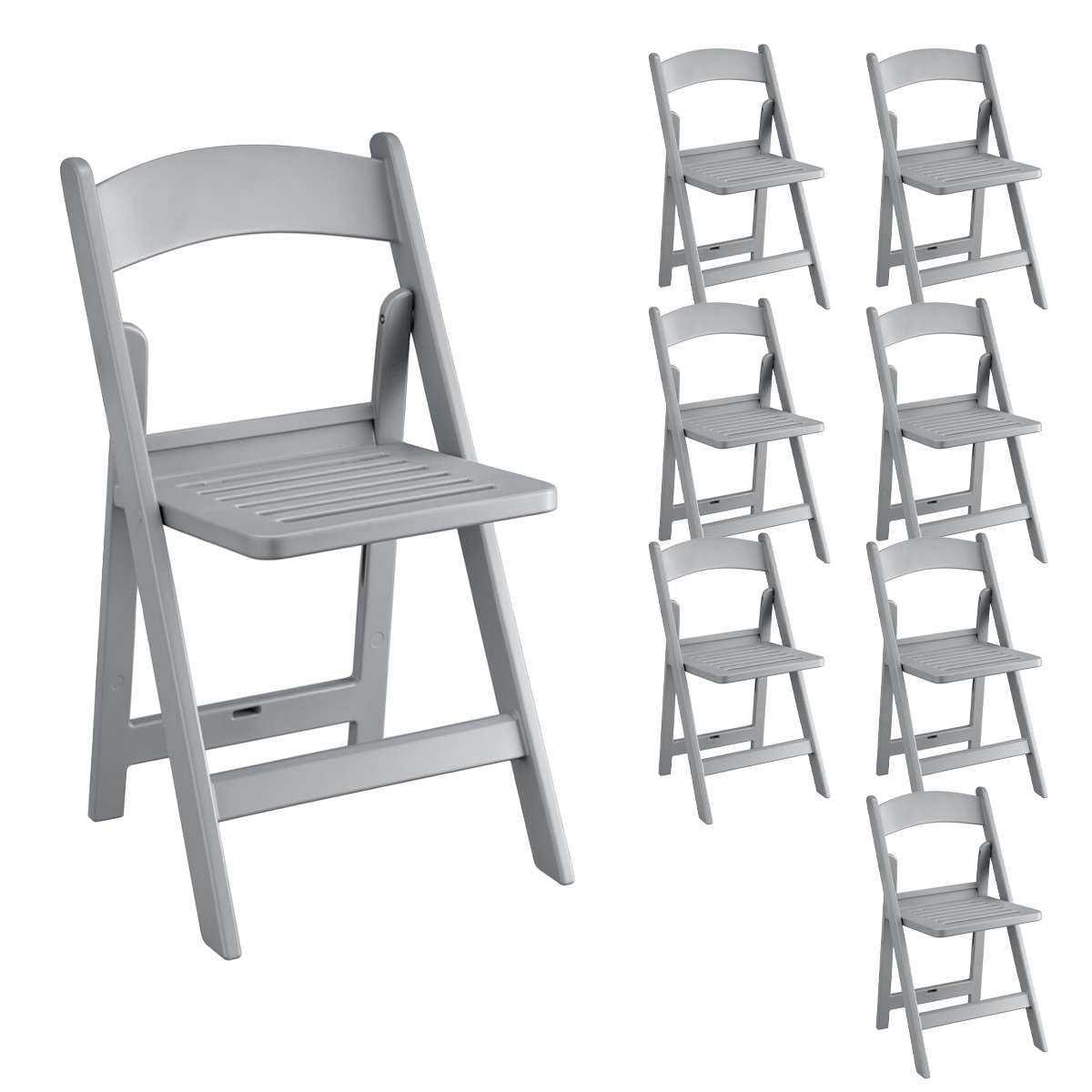 Zedfire Set of 8, Gray Resin Folding Chairs with Slatted Seat, Commercial Event Chairs, Foldable Chair for for Party, Wedding, Picnic, Indoor/Outdoor use
