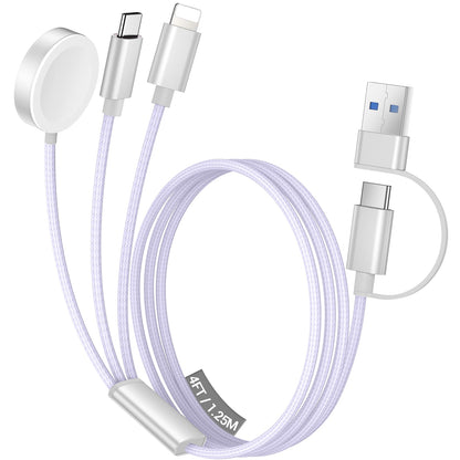 Temdan for Travel Vacation Essentials,3 in 2 USB C Cable for Apple Watch Charger/iPhone 17 Charger/Lightning,Multi Charging Cable Cord,Camping Essentials,Designed for iWatch &iPhone 16-12-5FT Purple