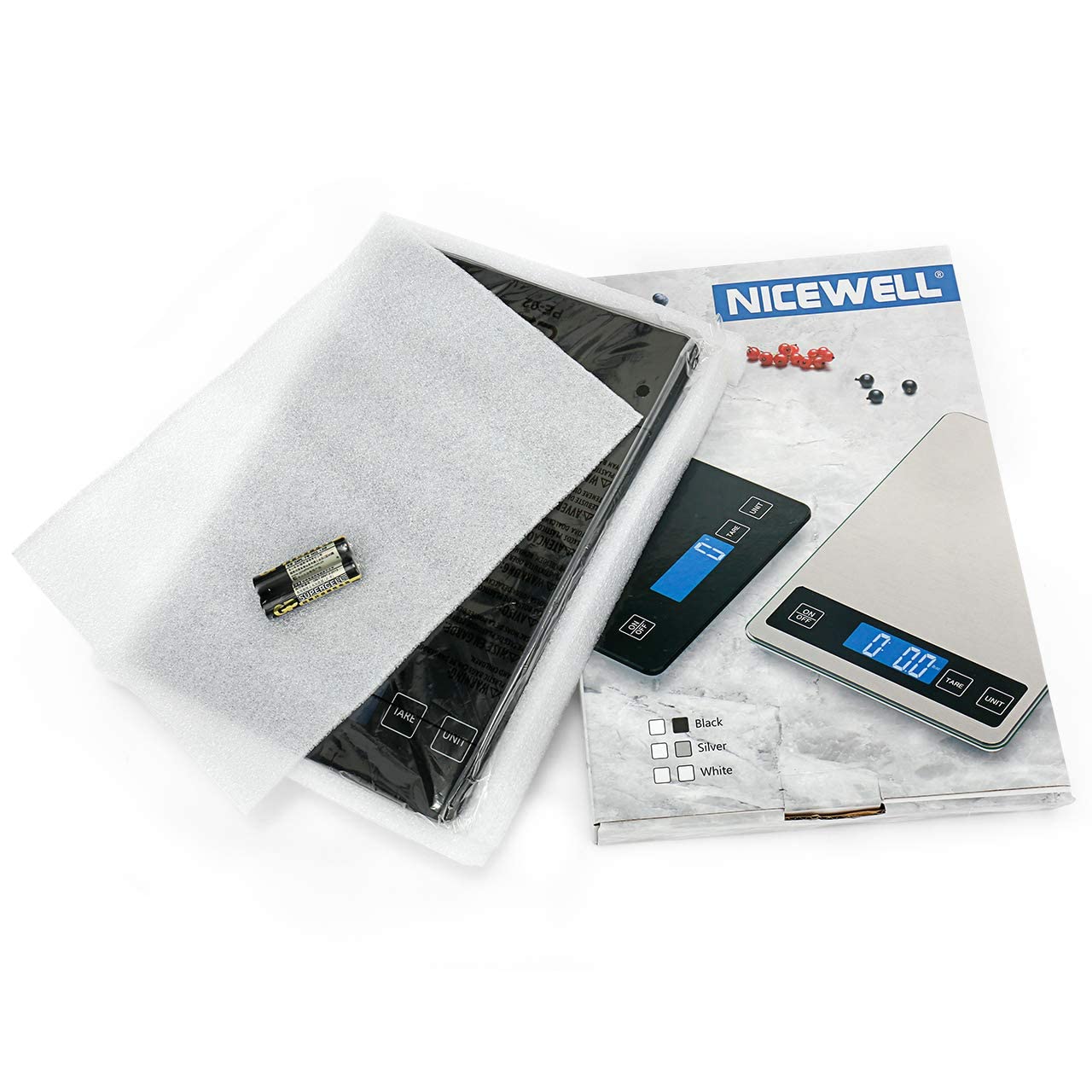Nicewell Food Scale Digital Weight Grams and oz, 22lb Kitchen Scale for Cooking Baking, 1g/0.1oz Precise Graduation, Sleek Tempered Glass Platform