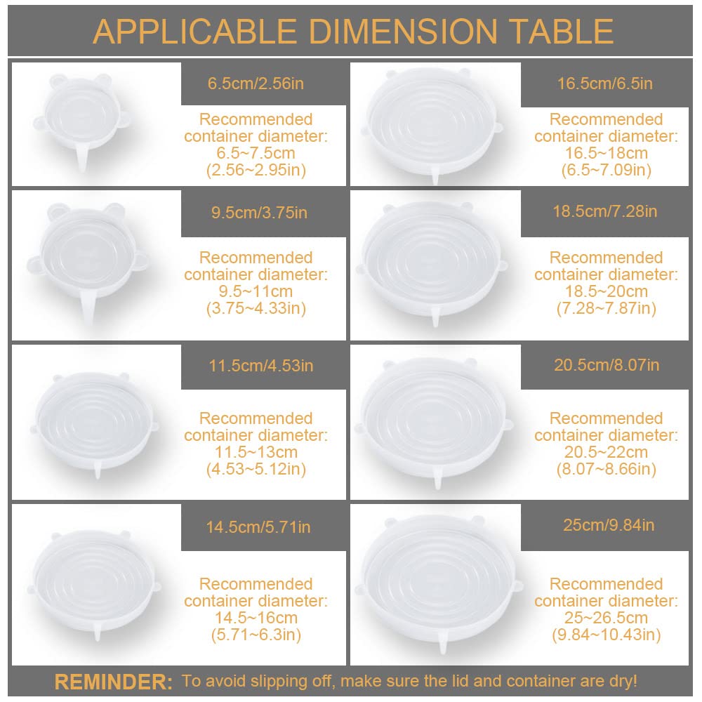LELE LIFE 4 Pack Same Size Silicone Stretch Lids, Thicker Reusable Sturdy Silicone Container Cover, Expandable Food Storage Covers, Dishwasher and Freezer Safe, 8.07in(20.5cm)