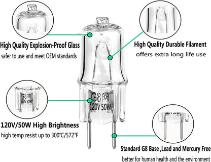 GE Microwave Oven Halogen Light Bulb, Fits Over The Stove Range, G8/50W/120V, Replaces WB08X10051 WB08X10057, 4-Pack