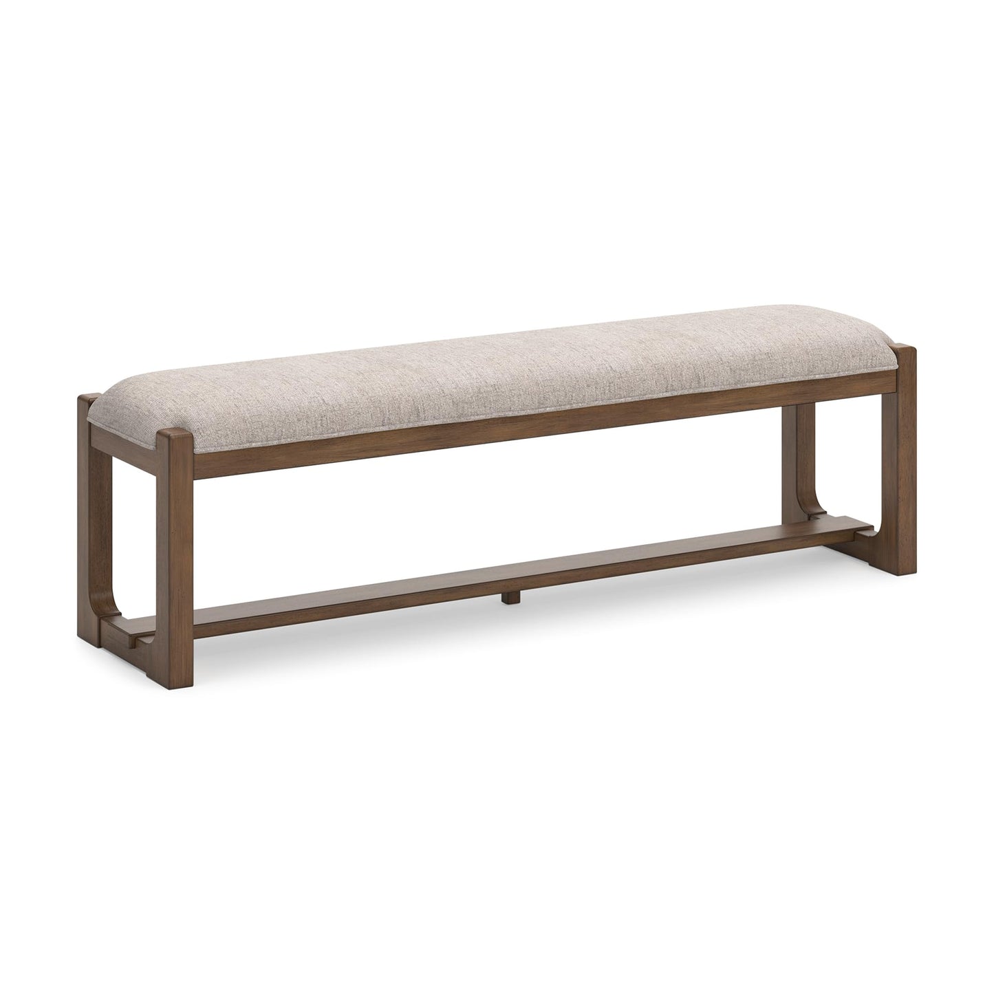 Signature Design by Ashley Cabalynn Farmhouse Upholstered Dining Bench, Foam Cushion, Hardwood Solids, 63.5" W x 16.5" D x 19.75" H, Beige & Light Brown