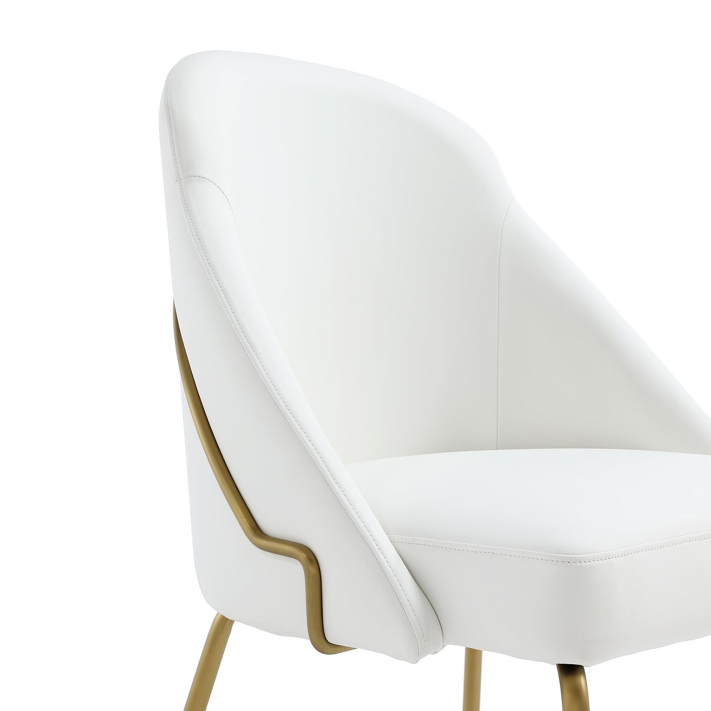 Manhattan Comfort Gracie Modern Faux Leather Dining Chairs, Upholstered Leatherette Seat, Steel Legs, High-Density Foam, Comfortable & Stylish Kitchen and Dining Room Chairs, Set of 2, White and Gold
