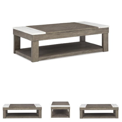 Signature Design by Ashley Loyaska Casual Lift-Top Coffee Table with 1 Lower Shelf, Marble Accents and Casters, Brown & White
