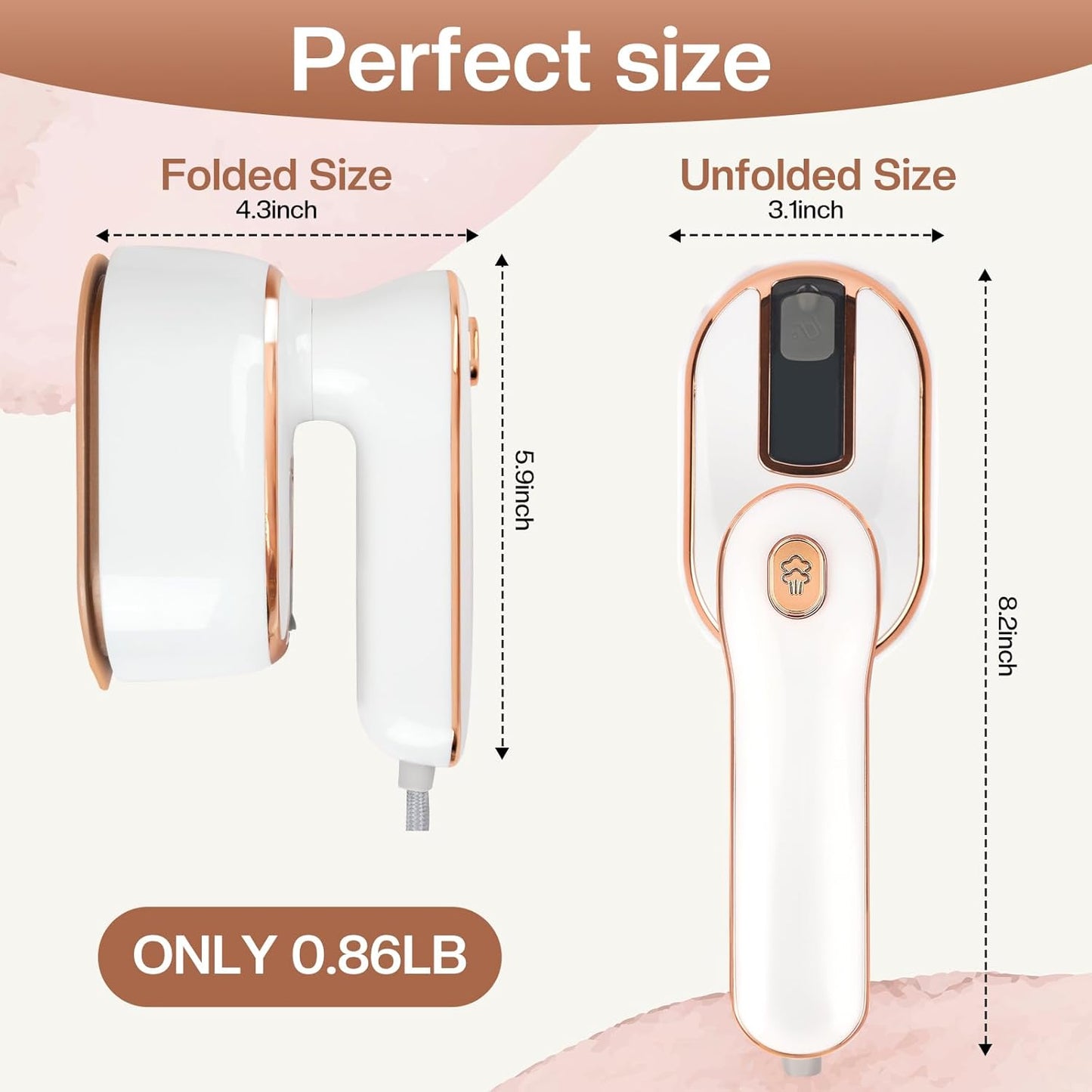 Mini Steam Iron, 970W Portable Steamer for Clothes, 180° Rotatable Handheld Steamer for Home Travel (White)