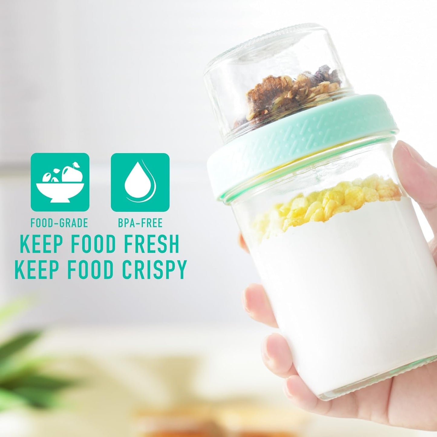 4oz 16 oz 2Pack, Glass Overnight Oats Containers with Lids Yogurt Parfait Cups with Dry and Wet Separation, Breakfast