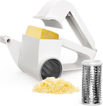 NEZUIBAN Cheese Grater with Handle, Rotary Cheese Grater,Vegetable, Chocolate, Hard Cheese & Nut Grater,White