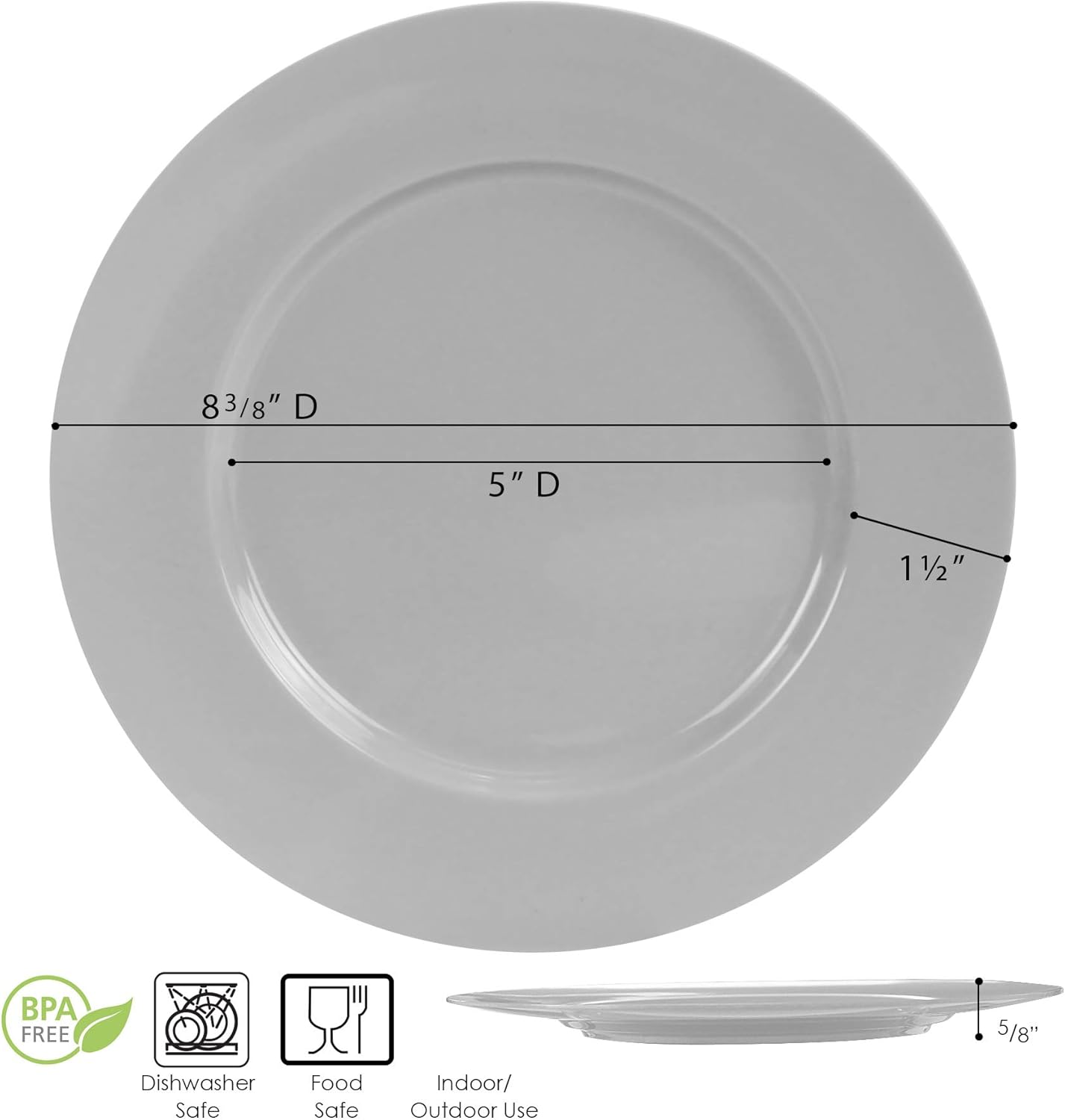 Calypso Basics Melamine Salad Plates Set of 6, 8.5 Inch, Gray, BPA-Free, Break-Resistant