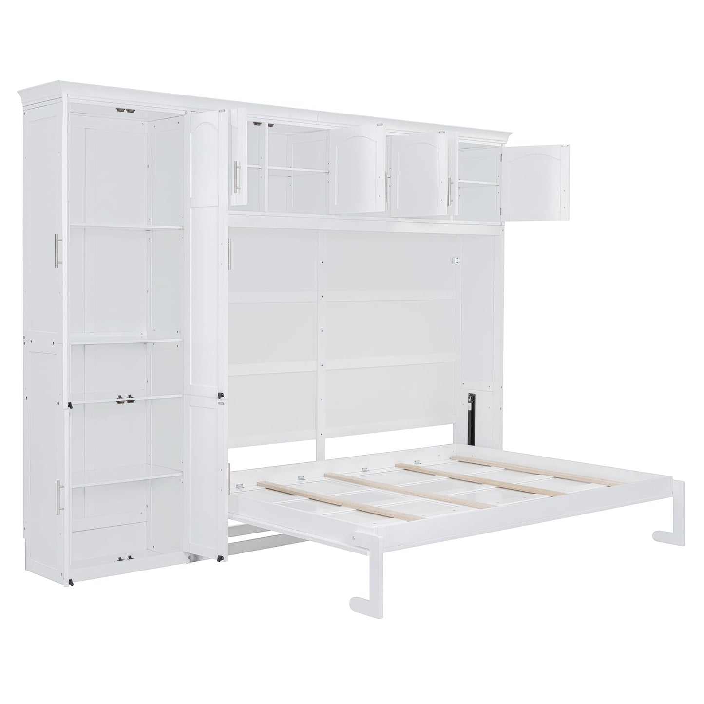 Merax Queen Size Murphy Bed Wall Bed with Cabinets,White