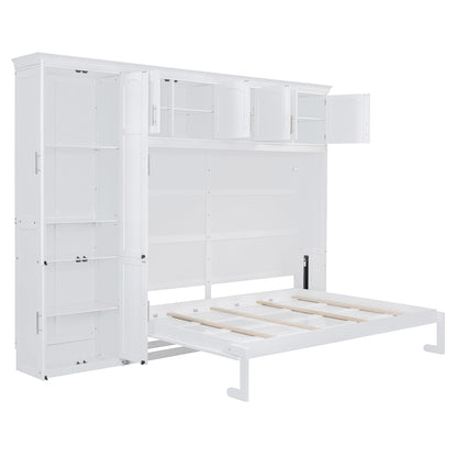 Merax Queen Size Murphy Bed Wall Bed with Cabinets,White