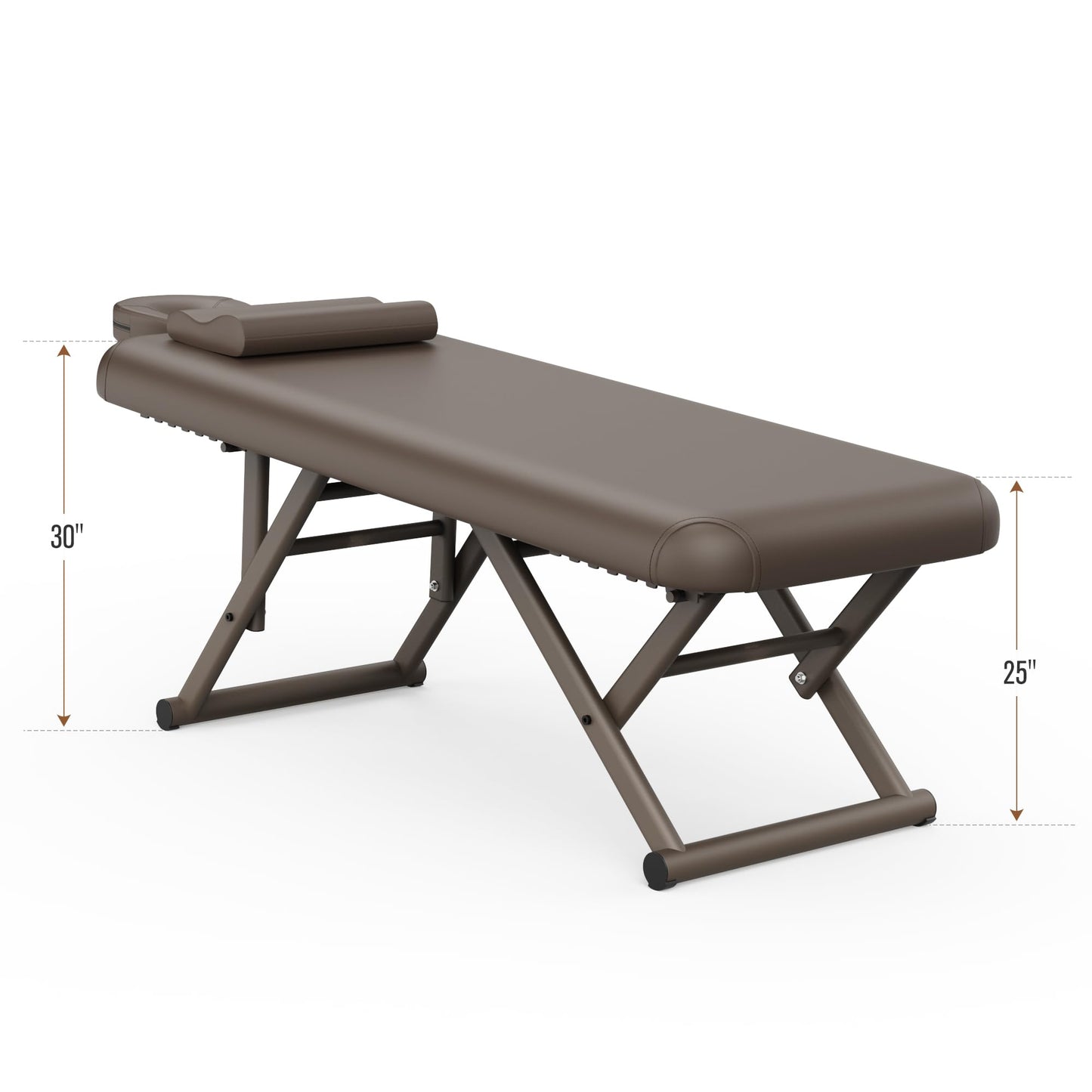 pouseayar Adjustable Massage Table with Face Pillow & Headrest, Sturdy and Solid, Silent and Easy to Adjust - Fixed Backrest, Brown