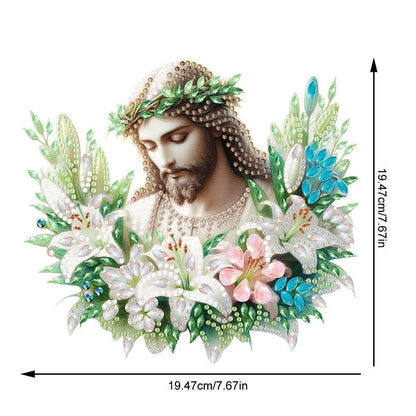 Apomelo Diamond Art Kit for Adult Jesus Religious Double-Sided Pattern Design Special Gem Diamond Art Hanging Pendant Kit Ornament for Wall Window Decor, Wreath Jesus