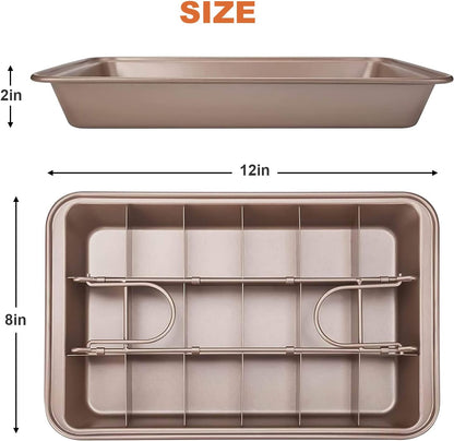 Nonstick Brownie Pan, High Carbon Steel Baking Pan with Dividers, Makes 18 Pre-Cut Brownies for Oven Baking
