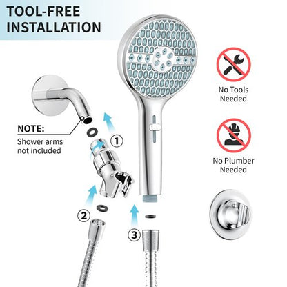 High Pressure Handheld Shower Head, 9 Spray Modes Showerhead with Power Wash, 71" Extra Long Hose, Adjustable Shower Bracket, Leakproof Design, Easy Install, Chrome Finish