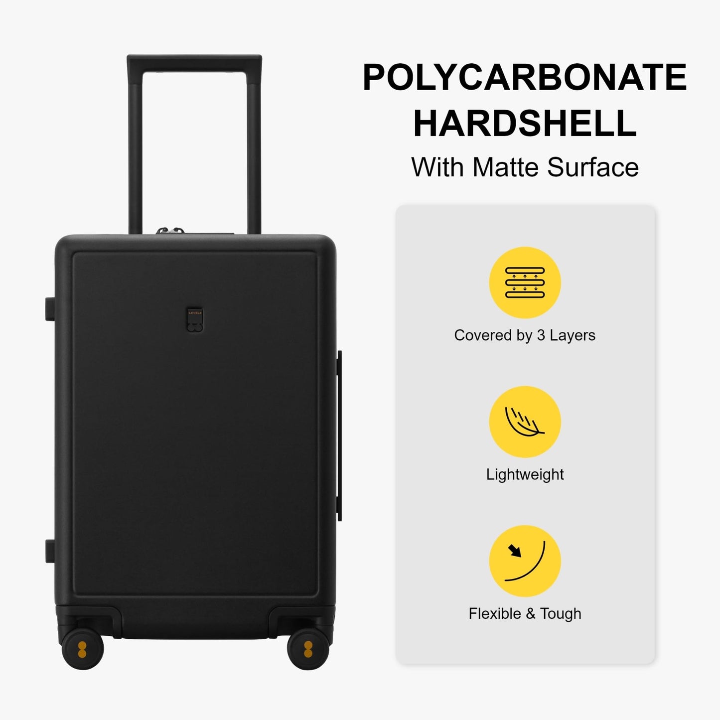 LEVEL8 Elegance Checked Luggage, 24 Inch Hardside Suitcase, Lightweight Matte Hardshell with Tsa Lock, Large Suitcases with Spinner Wheels, Black