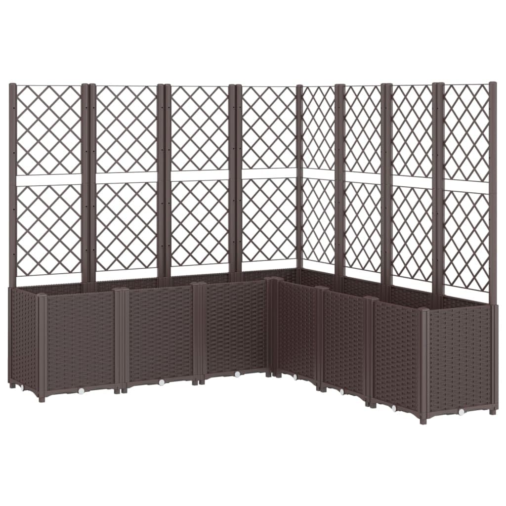 Foknhdi Brown 63 x 63 x 55 in Outdoor Garden Planter with Trellis, Modular Polypropylene Raised Bed for Climbing Plants, UV Stable Flower Box for Patio Balcony Terrace