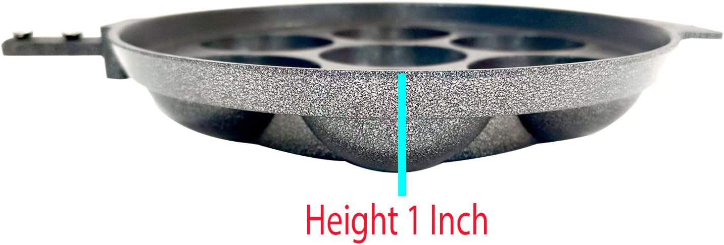 Appam Pan, Non Stick Ebelskiver Maker, 7 Cavity Paniyaram Pan with Stainless Steel Lid