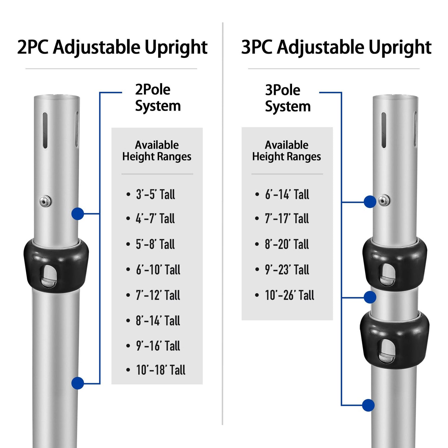 Hecis Pipe and Drape Adjustable Uprights, 8-20ft Upright for Pipe Frame, Backdrop Stand & Curtain Stand & Background Stand -3 Pack