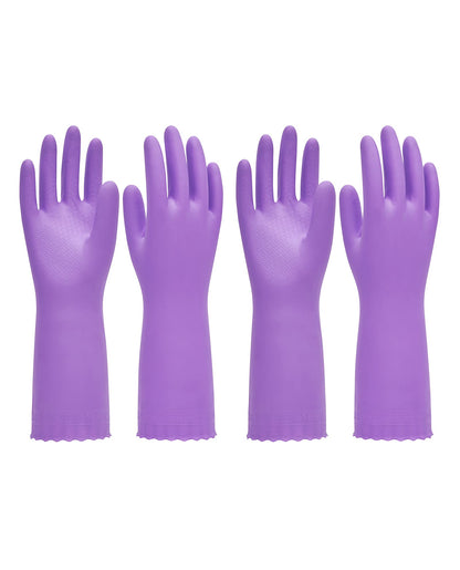 PACIFIC PPE 2 Pairs Reusable Dishwashing Cleaning Gloves with Latex Free, Cotton Lining, Kitchen Gloves, Purple, Small