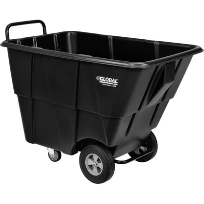 Global Industrial Standard Duty Plastic Tilt Truck 1/2 Cubic Yard Capacity 850 Lb. Capacity, Black, Cart for Construction Commercial Industrial Transportation