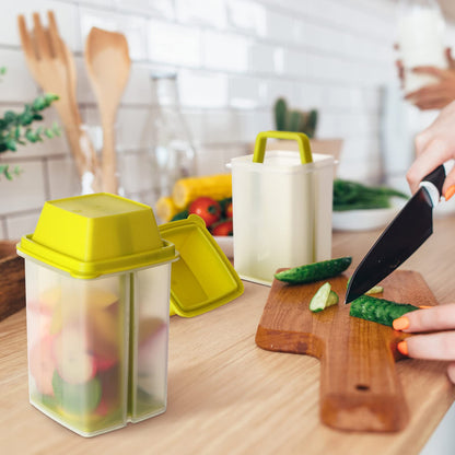 CHENGU 3 Pieces Jalapeno Pickle Containers with Strainers Square Dispensers Free Storage of Condiment Food Pickle Holder with Easy to Open Lid Design for Pickled Kitchen Tools (Yellow)