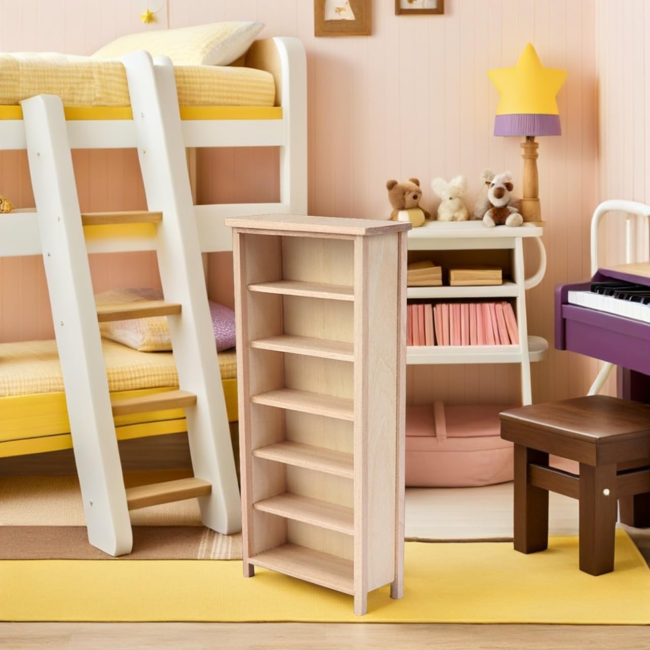 FAVOMOTO 1:12 Mini Bookshelf, Wooden Vertical Doll House Book Shelf Miniature Furniture Bookcase Decor Mini House Supply for DIY Craft Display Decoration Accessories