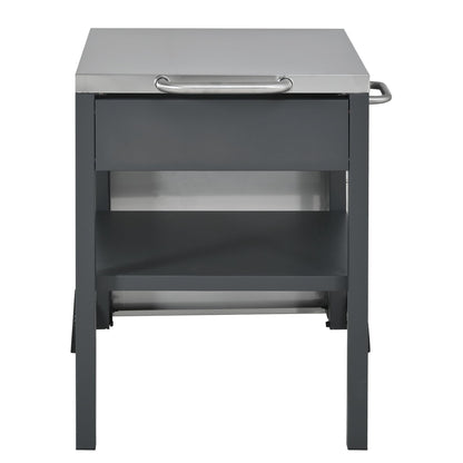 GDFStudio Outdoor Folding Kitchen Cart with Stainless Steel Top, Rolling Grill Prep Table with Drawer and Shelf, Portable Serving Cart with Wheels for Patio Backyard BBQ Cooking Station, Grey