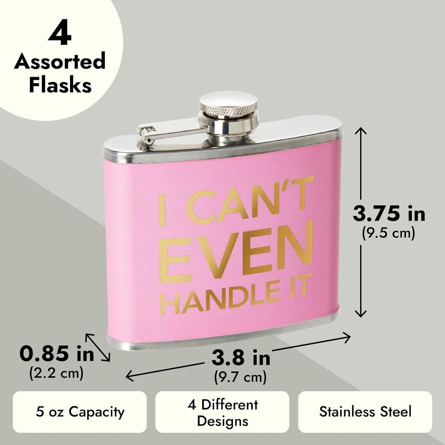 Juvale 4-Piece Girls Trip Flask Set, 5 oz Stainless Steel, Yellow, Blue, Pink & Rose Red, Bachelorette Party Favors