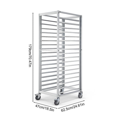 18-Tier Half & Full Sheet Bun Pan Rack - Bread Bakers Rack for Commercial Kitchen, Rolling Baking Cart with Brake Wheels, 24" L x 18.3" W x 70.3" H