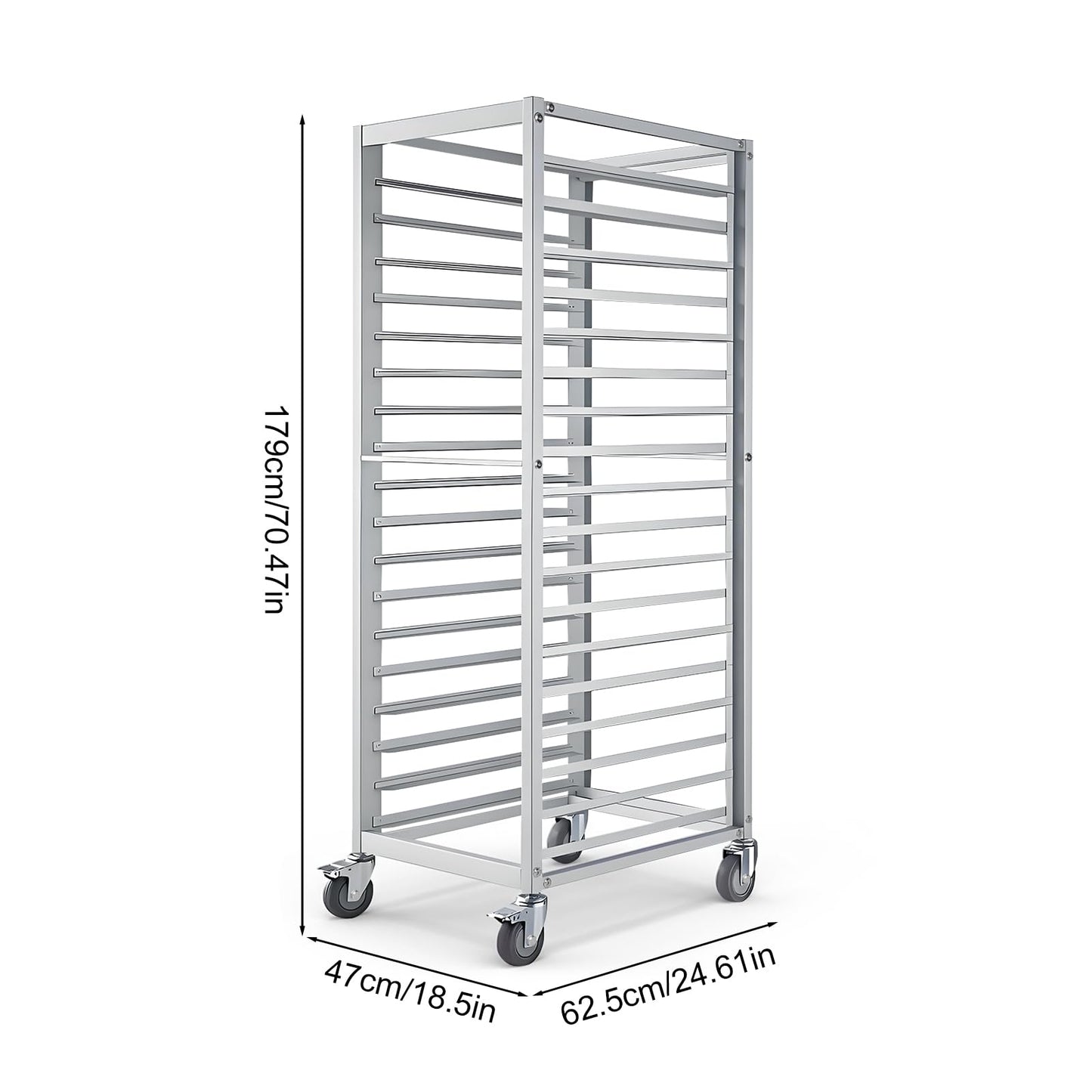 18 Tier Aluminum Home Commercial Kitchen Bakery Cooling Rack with 4 Wheels Commercial Bun Pan Bakery Rack for Restaurant Cafeteria Pizzeria