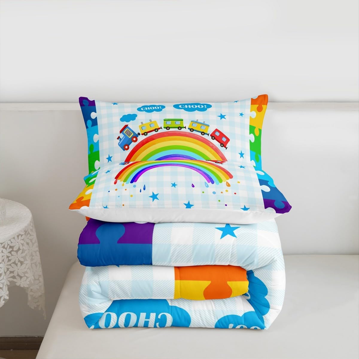 Set Set,Boys Insert,1 Homewish Cartoon Trains Kids Comforter Twin Size,Cute Choochoo Vehicles Bedding Girls Adults Room