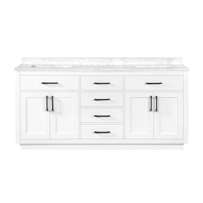 OVE Decors Athea 72" Double Undermount Sink Bathroom Vanity with Cultured Marble Countertop, Backsplash, Power Bar, in White Finish