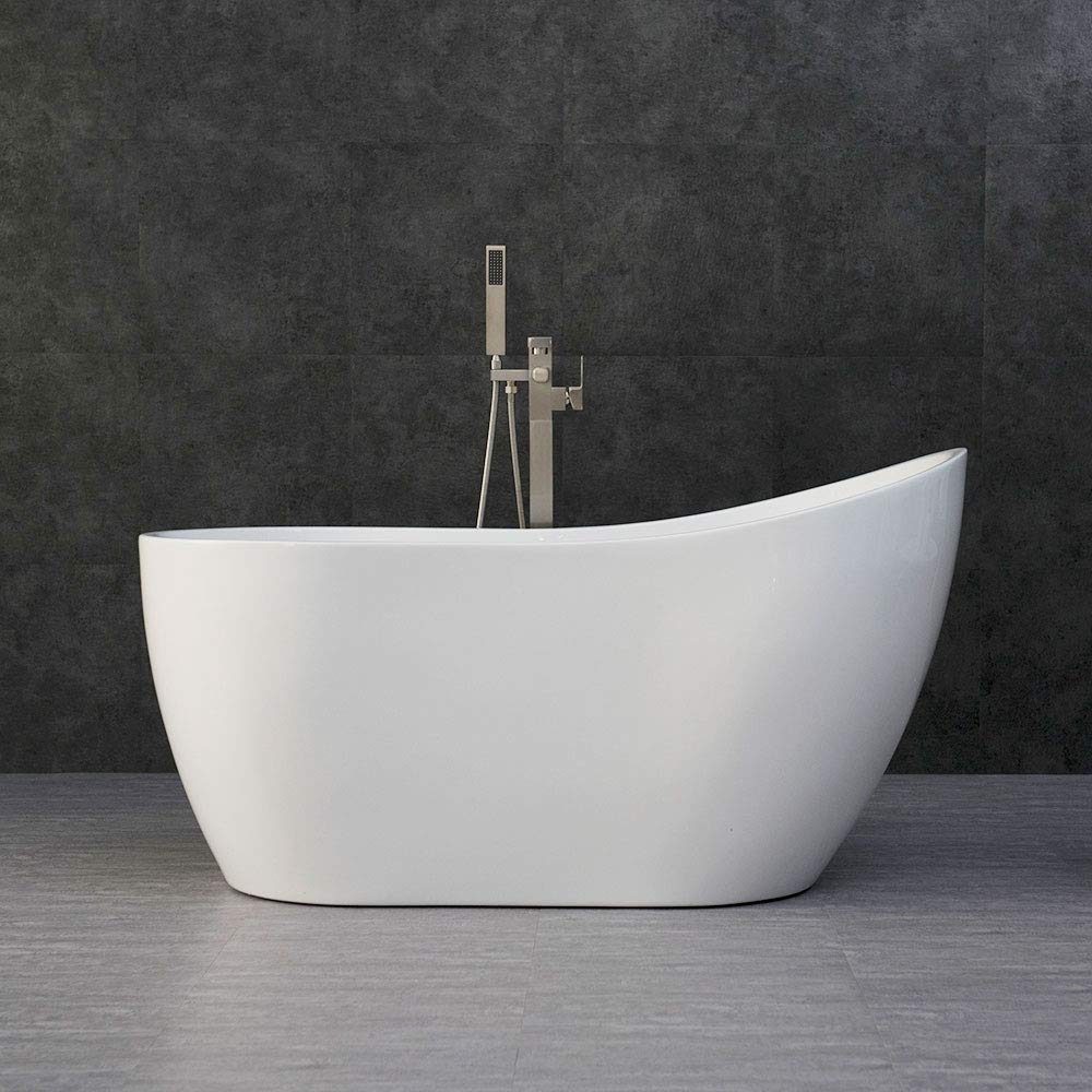 WOODBRIDGE B-0006 54" Modern Acrylic Freestanding Bathtub, with Brushed Nickel Drain and Overflow, B0006/Bat-1507, 54" Bathtub I