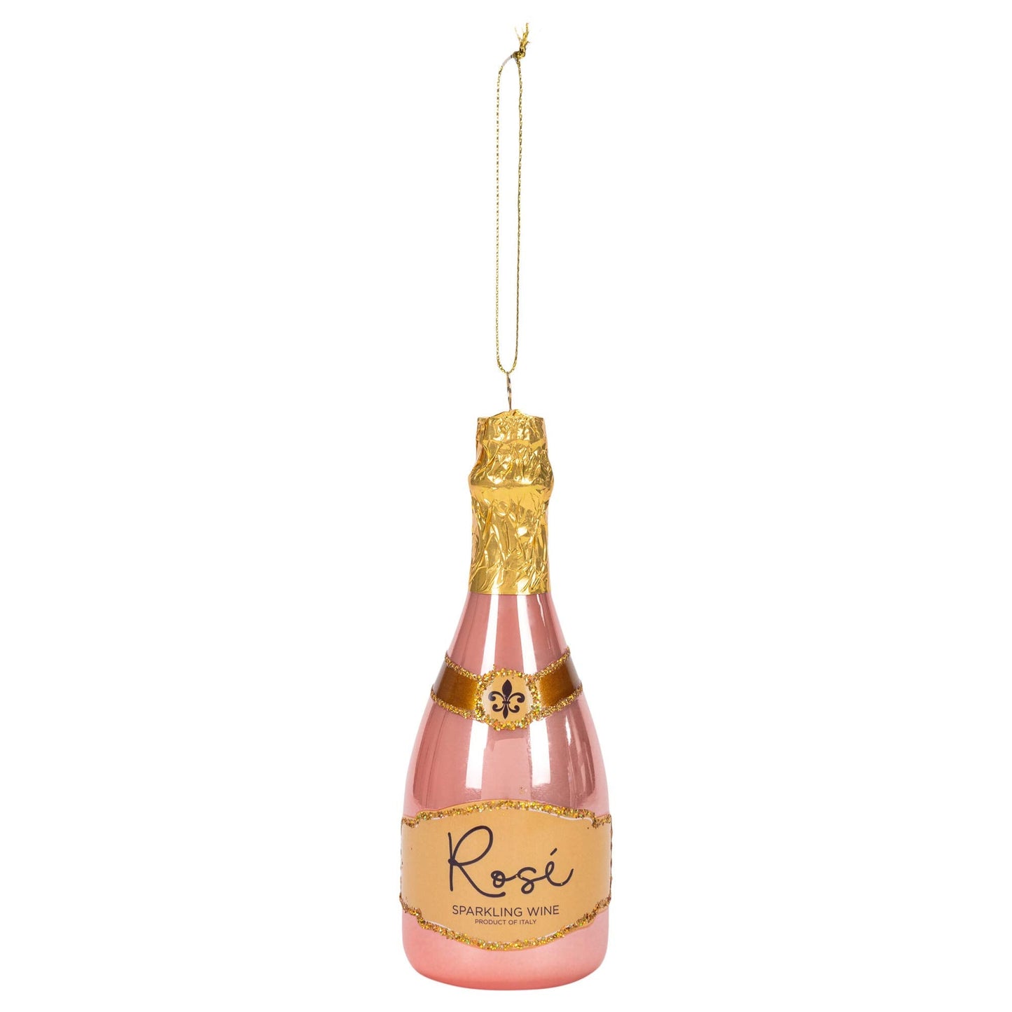 Raz 4052892 Christmas Catalog Rose Sparkling Wine Hanging Ornament, 6-inch Height, Glass