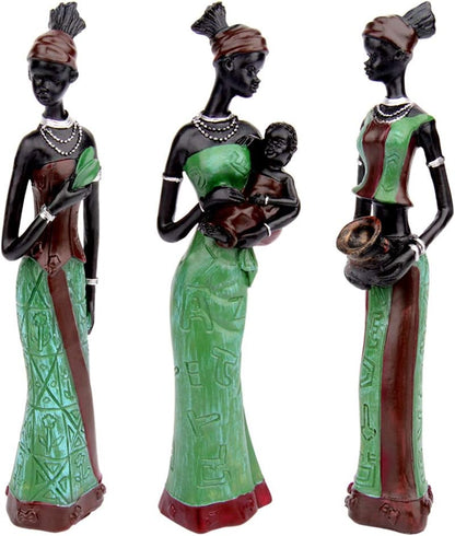 CYYKDA 3PACK Vintage African Statue, Hand Sculpture African American Figurines, Exotic Tribal Lady Art Piece for Home
