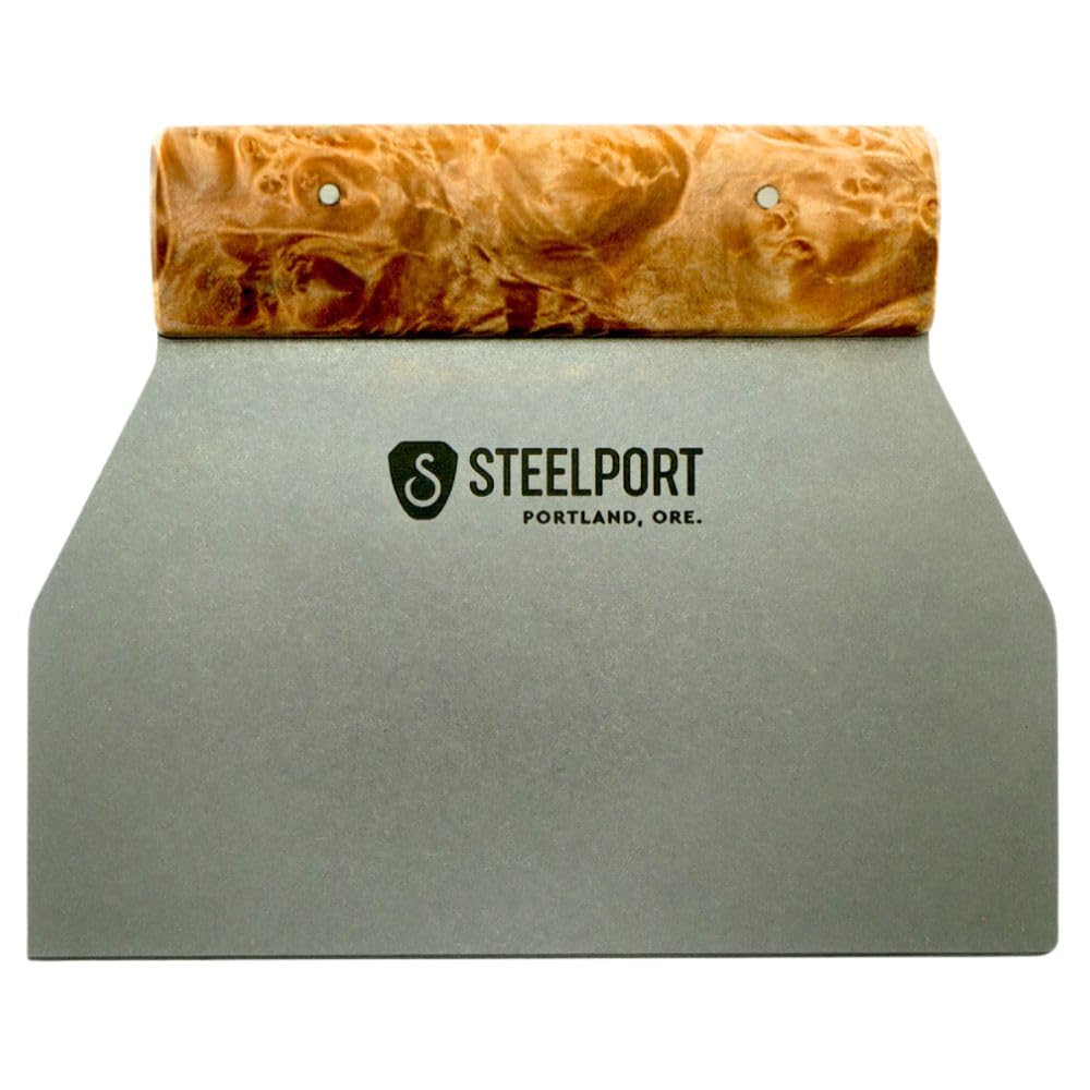 Steelport Bench Scraper | USA Made Dual Edge Stainless Steel Dough Cutter | 18-Gauge Steel Blade, Tapered Maple Burl Handle | Kitchen Gadgets for Bakers, Professionals, Home Cooks | Gift for Bakers