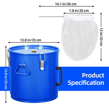 Garvee Fryer Grease Bucket 8 gal, Oil Disposal Caddy, Steel Fryer Oil Transport Container with Rust-proof Coating, Grease Can with Lid & Lock Clips & Filter Bag For Cooking Oil Filtering