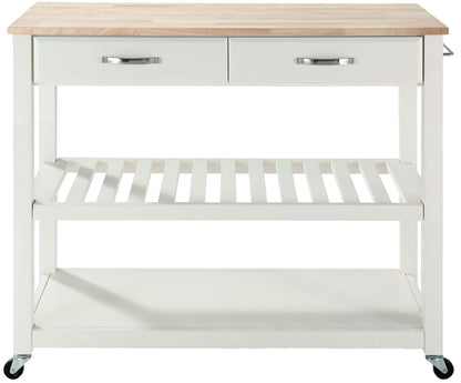 Crosley Furniture Wood Top Kitchen Prep Rolling Cart, Microwave Stand, Coffee Bar, with Shelves and Drawers, White