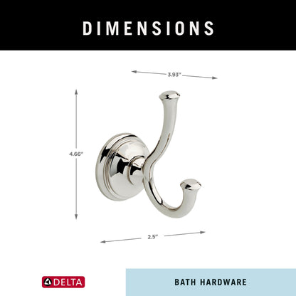 Delta Double Towel Hook for Bathroom or Kitchen| Polished Nickel | Cassidy Accessories