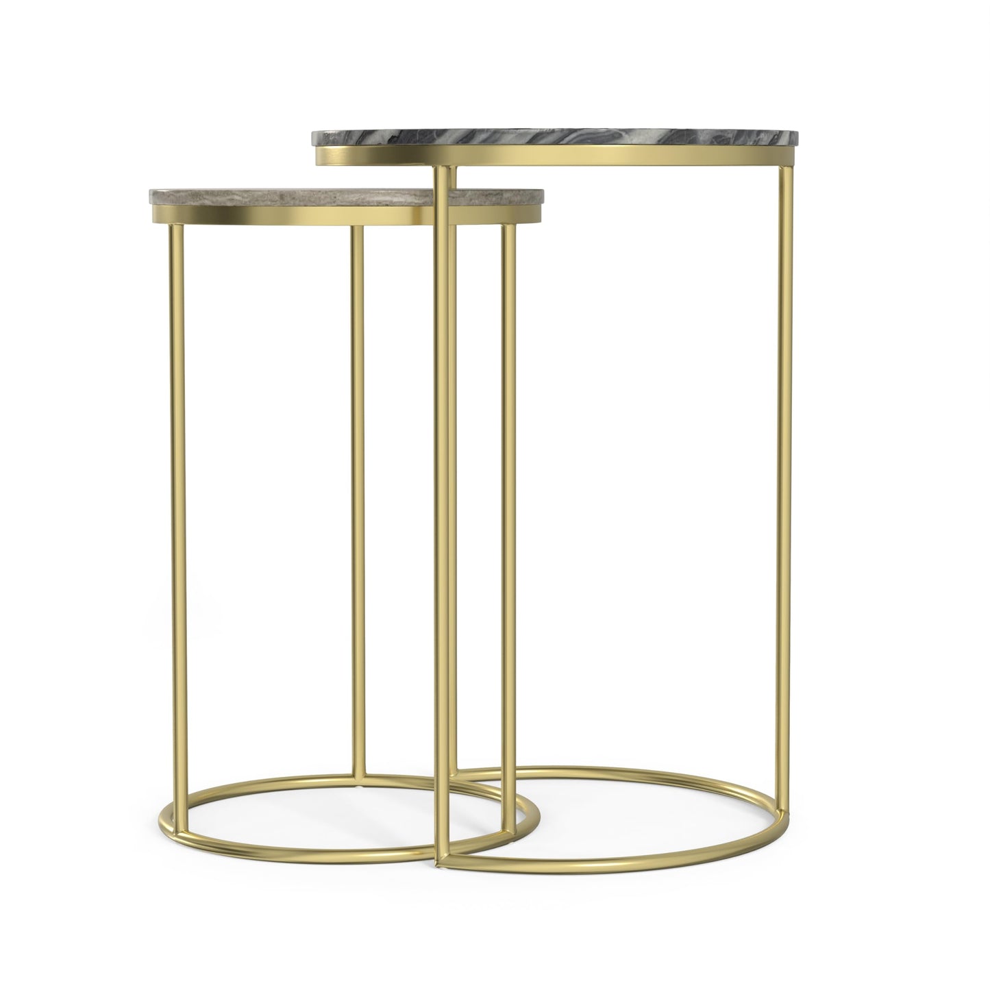 SIMPLIHOME Ashley Nesting Tables Set – 16 inch Wide Genuine Marble Top Metal Accent Tables in Gold, Round Industrial End Tables for Living Room or Bedroom with Compact Design, Assembled