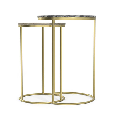 SIMPLIHOME Ashley Nesting Tables Set – 16 inch Wide Genuine Marble Top Metal Accent Tables in Gold, Round Industrial End Tables for Living Room or Bedroom with Compact Design, Assembled