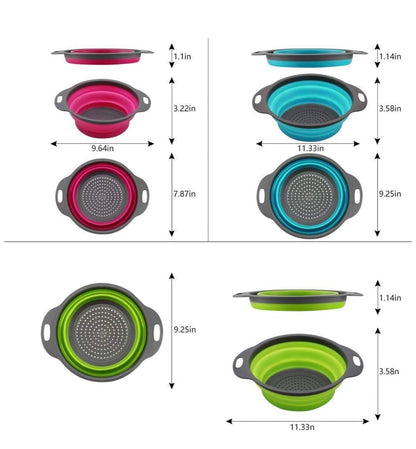 New and improved- Set of 3 Niklye Ultimate Kitchen Strainers—1×10” & 2×12” Collapsible Silicone Colanders. Now more durable and robust for everyday use with pasta, veggies, fruit & more.